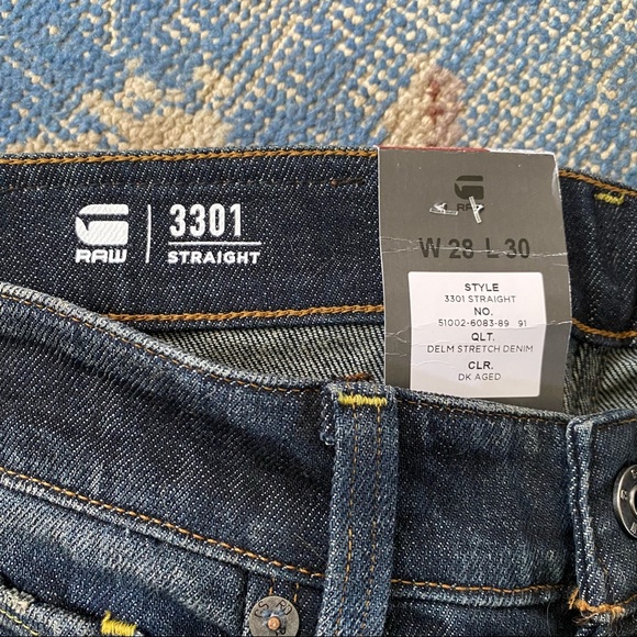 NWT G- Raw Star 3301 Straight Jeans in Dark Aged Blue 28 x 30 - Picture 5 of 5